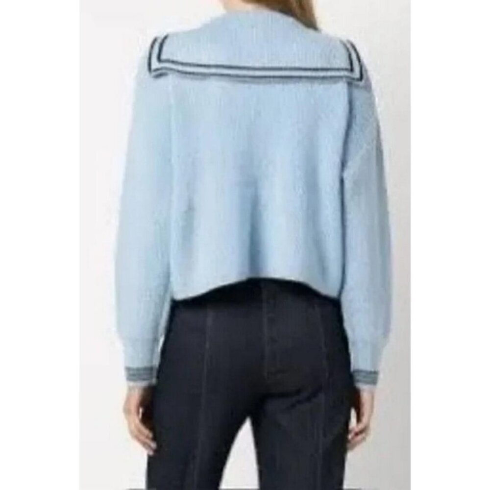 Cinq a Sept Blue Wool blend Cecile Sailor Ribbed Oversize Crop Sweater - Picture 4 of 12